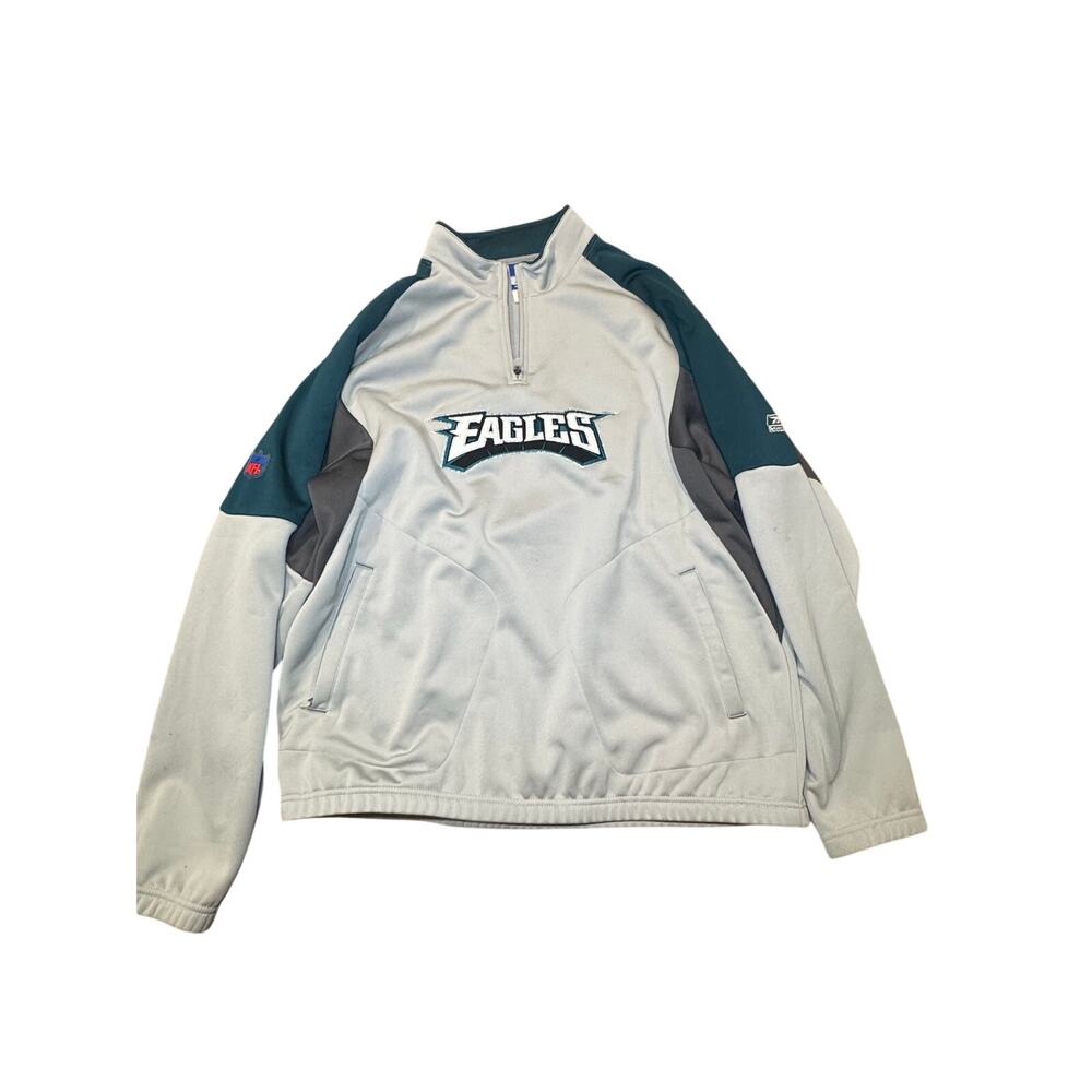Vintage Reebok Philadelphia Eagles 1/4 Zip Fleece Pullover Gray Men's XL Y2K - Picture 7 of 12